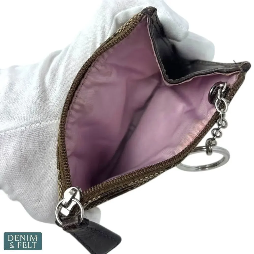 Coach‎ Signature Canvas Zip Coin Pouch with Pink Lining & Key Ring Chain